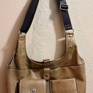 Seven Days Brown Shoulder Bag Pockets Stitching Zipper Buckle Accent Women’s
